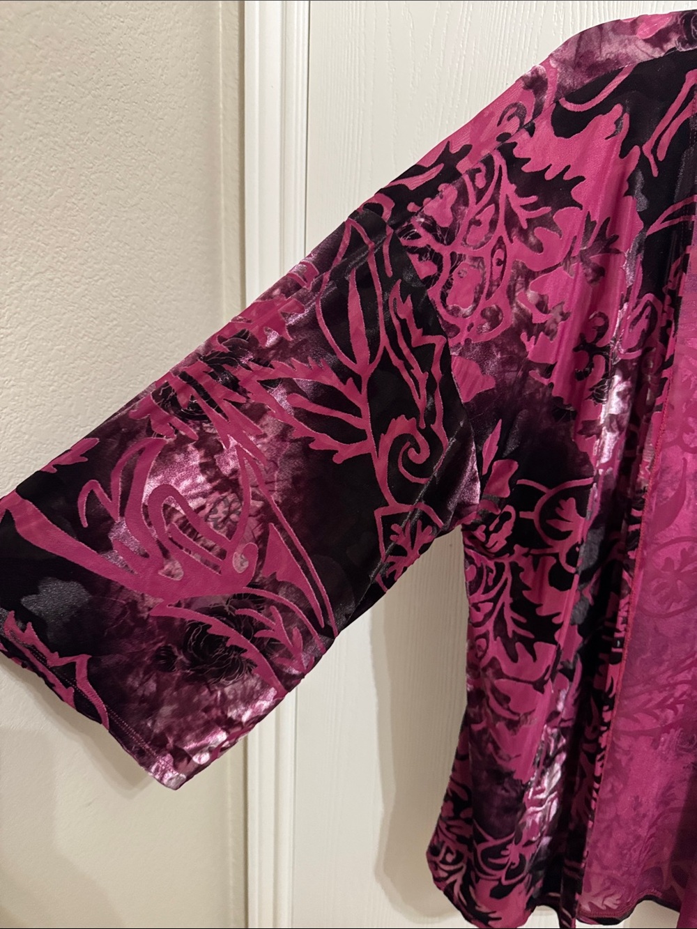 Always Indigo Burnout Velvet Kimono Berry Floral 3/4 Sleeve XL NWT Open Front - Picture 3 of 16